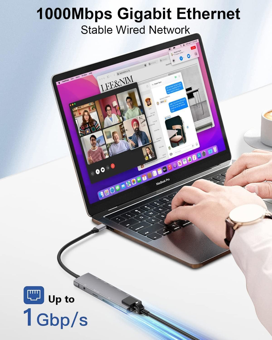 USB C Hub 9 in 1 Multiport Adapter w/Gigabit Ethernet, 100W PD, 4K@60Hz, 2 USB 3.0, USB C 3.0 Data,