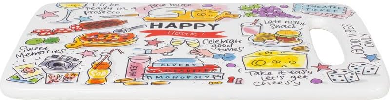Fröhliches Käsebrett – Happy Kollektion – Buntes Design mit Zitaten – Servierbrett für Käse & Snacks