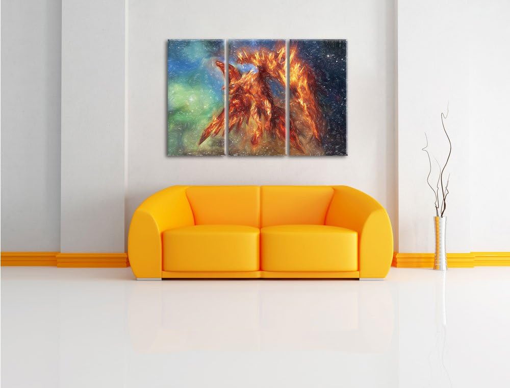 Pixxprint Feuriger Adler als Leinwandbild/Grösse: 3 Teilig (120x80) cm/Wandbild/Kunstdruck/fertig be