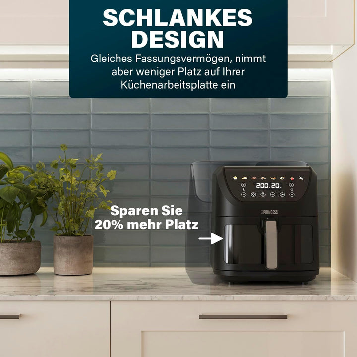 Princess SlimFry Airfryer, 8L Fassungsvermögen, 2000W, 8 Programme, Digitales Touchscreen, Einstellb