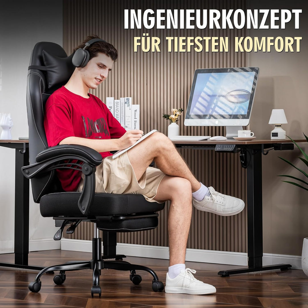 GTPLAYER Gaming Stuhl, Ergonomischer Gamer Sessel mit Fussstütze, Bürostuhl Höhenverstellbar mit Kop
