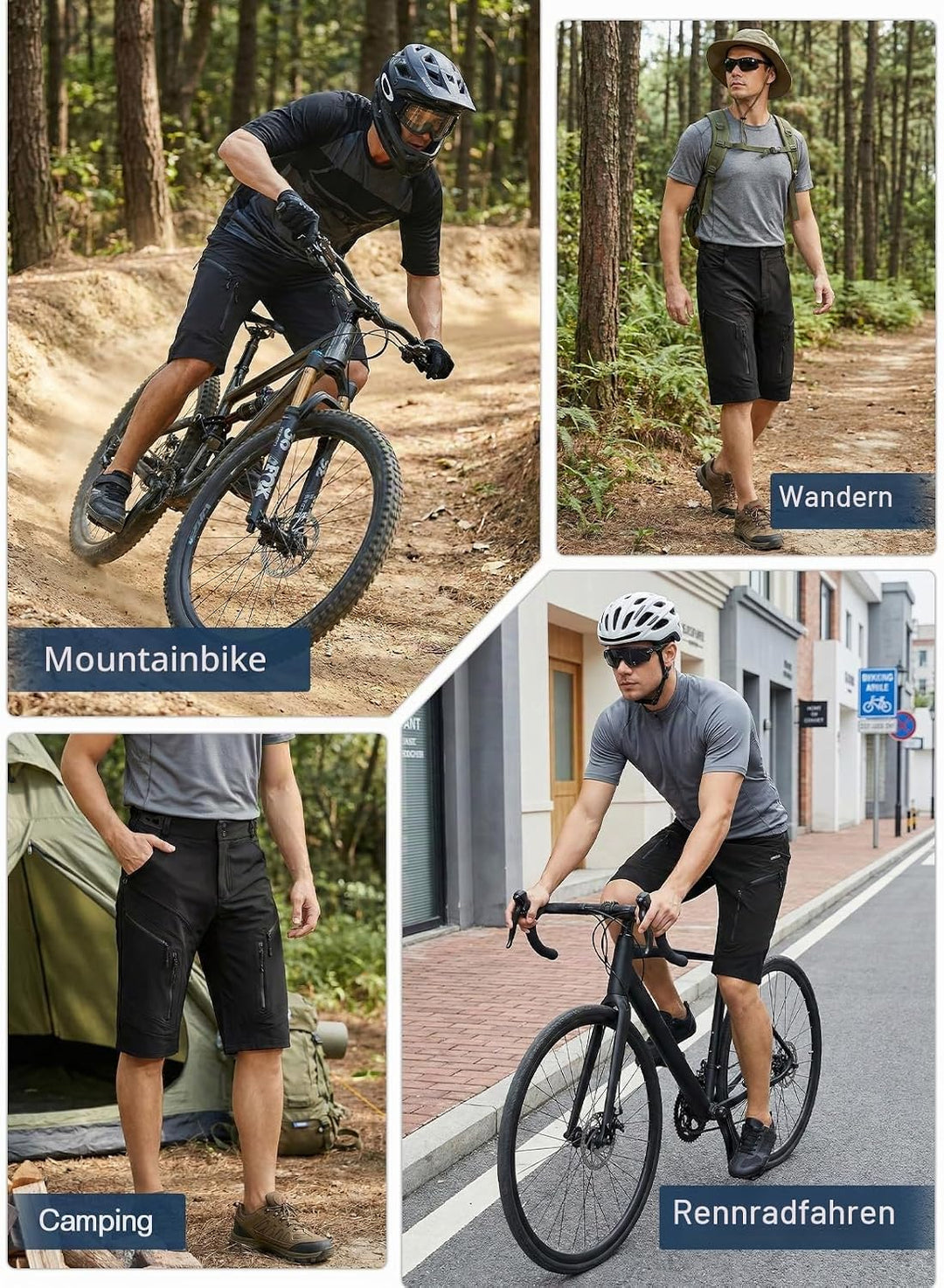 ARSUXEO Radhose Herren MTB Shorts ohne Polsterung Radfahren Shorts Klassisch Wasserdicht 1903 Schwar