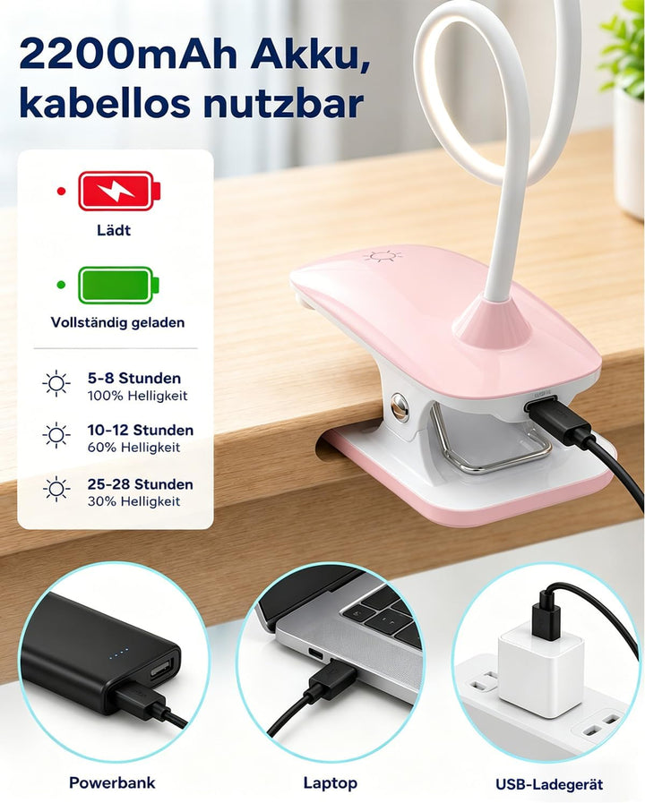 Klemmlampe Bett, LED Leselampe Bett Touch Dimmbar 3 Farben Bettlampe Klemmleuchte Augenschutz Schwan