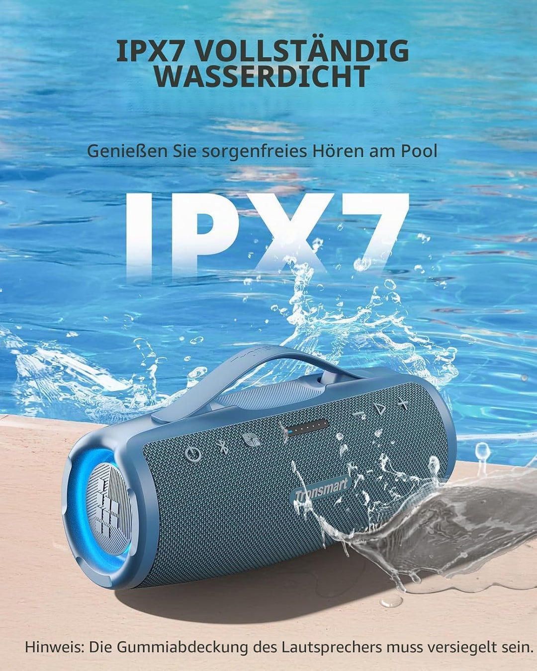 Tronsmart Mirtune S100 Bluetooth Lautsprecher, IPX7 wasserdicht, 5.3 Bluetooth, 20 Stunden Lange Akk