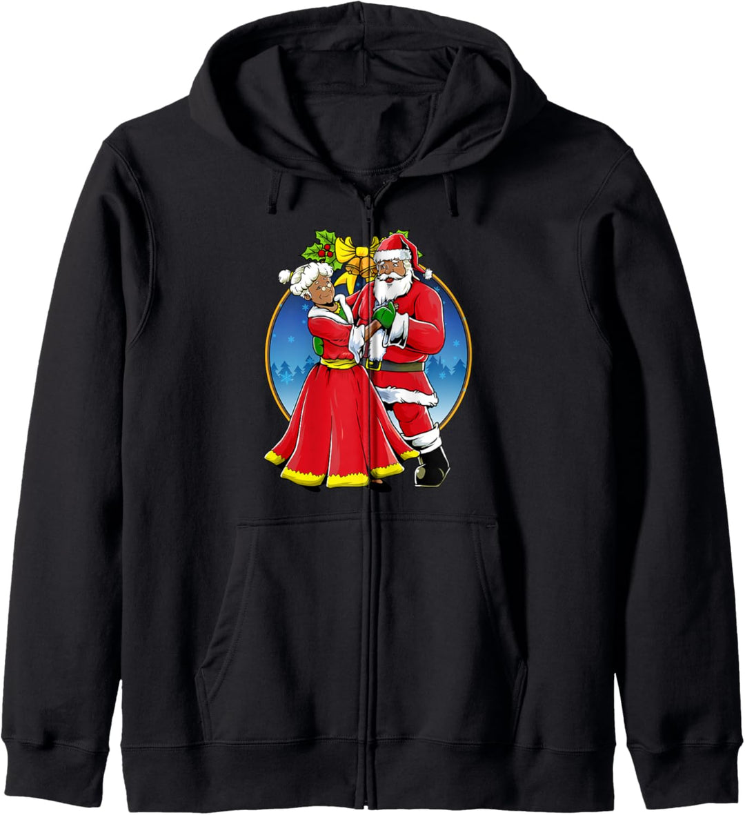 Tanzende schwarze Frau und Weihnachtsmann Weihnachten Paar Urlaub Kapuzenjacke