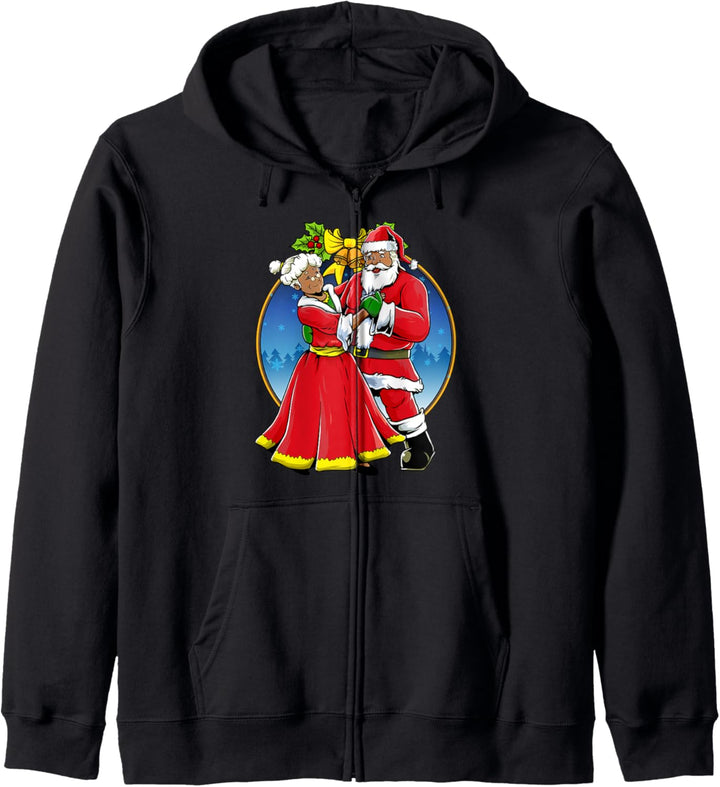 Tanzende schwarze Frau und Weihnachtsmann Weihnachten Paar Urlaub Kapuzenjacke
