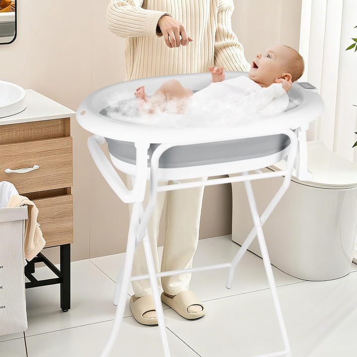 Faltbare Babybadewanne mit Standfuss – Grosse Badewanne XL mit Ständer/Sitz und Drainage-Set – Babyw