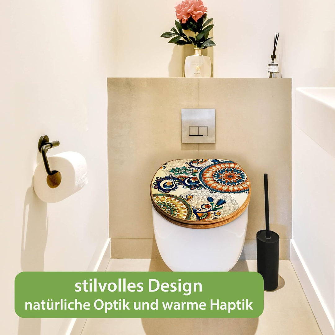 banjado Design WC Sitz Bambus Absenkautomatik 45,8x37,5cm - Toilettendeckel mit Absenkautomatik Holz