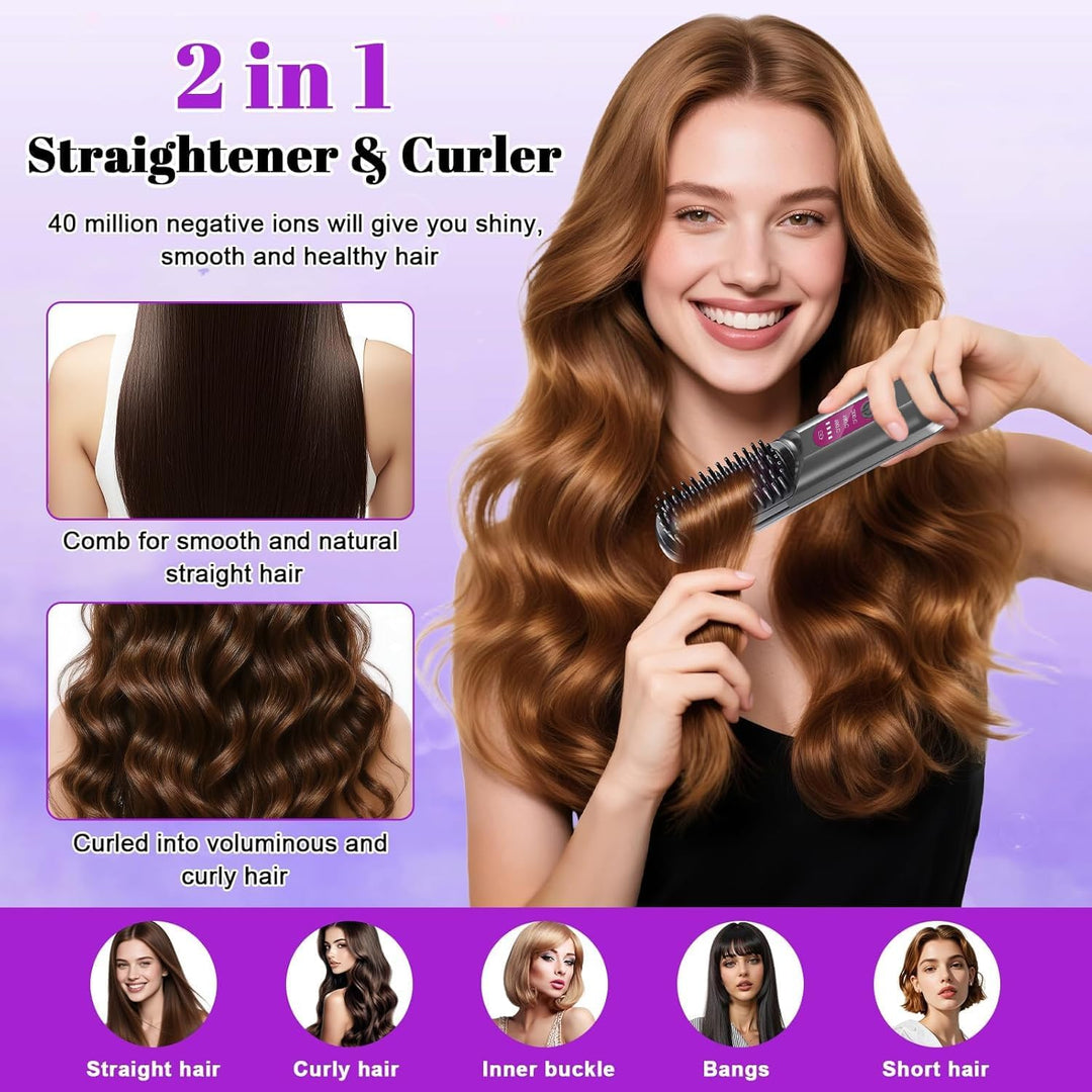 Glättbürste Kabellos, Stylingbürste Für Kurze Langes Haare, Haarglätter Bürste Kabellos mit 3 Wärmes