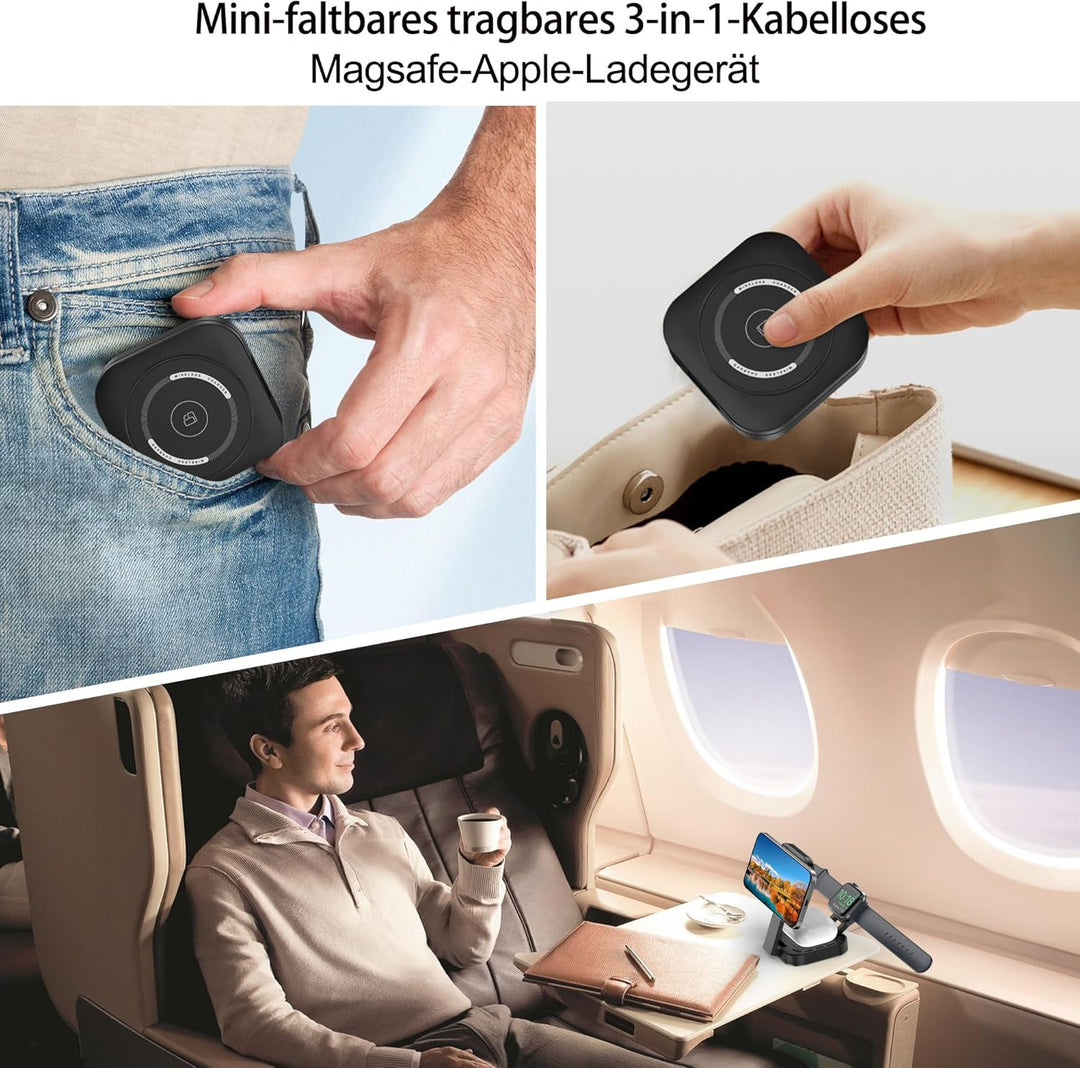 3 in 1 induktive Ladestation für Apple, Faltbarer 3 in 1 kabelloses Ladegerät für Magsafe für iPhone