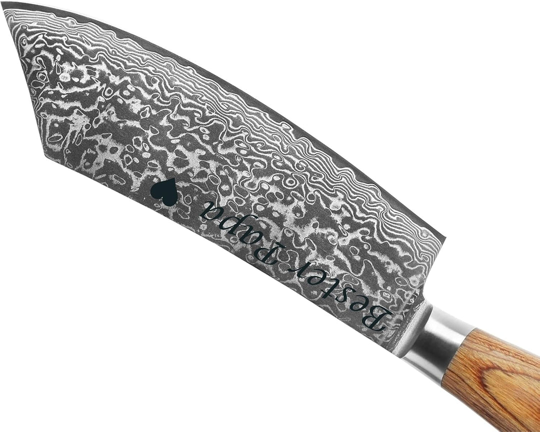 Wakoli EDIB Pro Damast Blockmesser mit Gravur – Personalisiertes BBQ-Messer, 20cm Klinge aus 67 Lage
