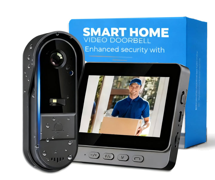 Video Türklingel mit Kamera, IP65 Wasserdicht Drahtlose Funk-Türklingel mit 4,3” Display Gegensprech