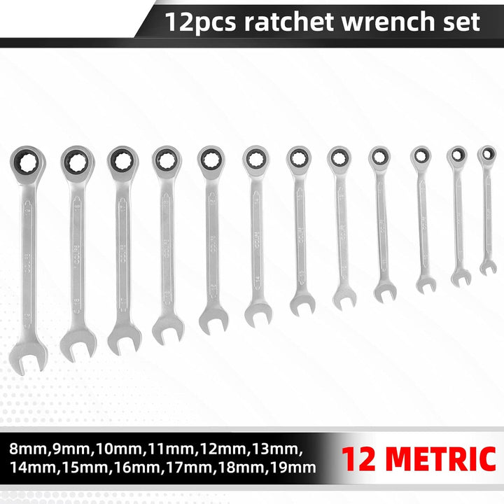 CCLIFE Ratschenschlüssel Set Ringratschenschlüssel, 12tlg 8-19mm Cr-V 72 Zähnen, 12tlg 8-19mm
