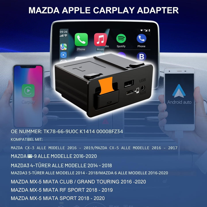 Type-C Mazda Carplay und Android Auto Nachrüstsatz, TK78-66-9U0C OEM Media Hub passt zum MZD Connect