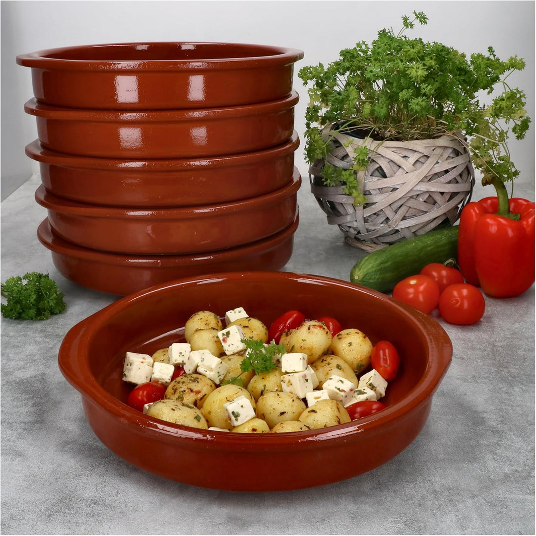 MamboCat Cazuela mit Griff 6er Set Schalen Bernd 850ml Auflaufform rund 24cm aus Ton glasiert Grösse