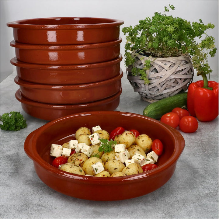 MamboCat Cazuela mit Griff 6er Set Schalen Bernd 850ml Auflaufform rund 24cm aus Ton glasiert Grösse