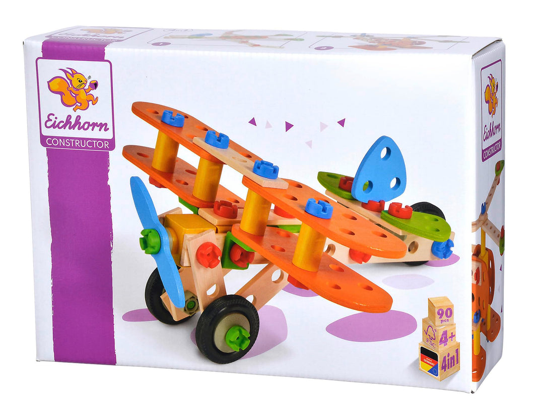 Eichhorn - 100039031 - Constructor Doppeldecker, 85-teilig, Holzspielzeug-Konstruktionsset, 4 Versch