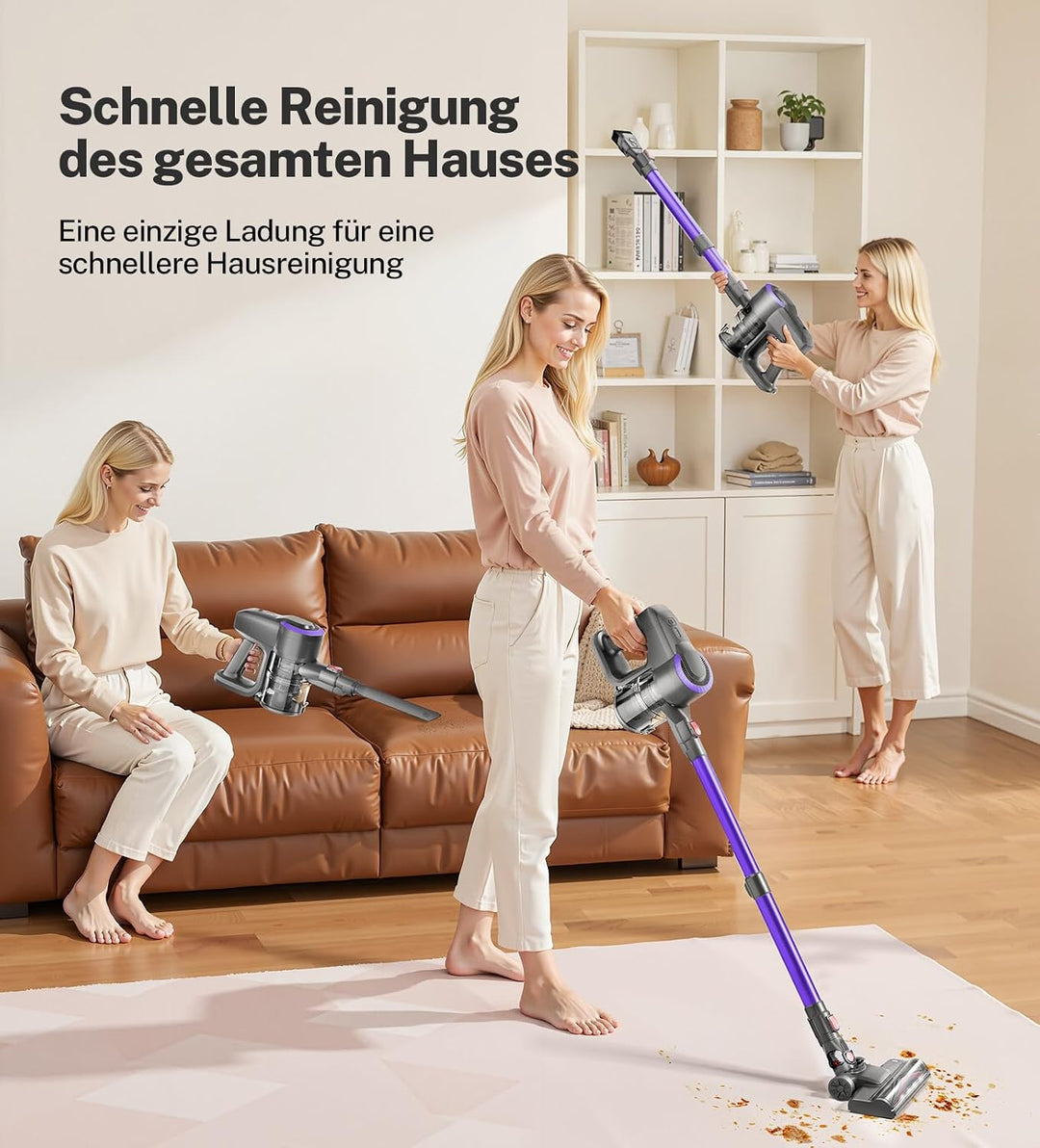 Akku Staubsauger, 30000Pa/55Min Staubsauger Kabellos, Anti-Tangle-Bürste und Selbststehend, Ultralei