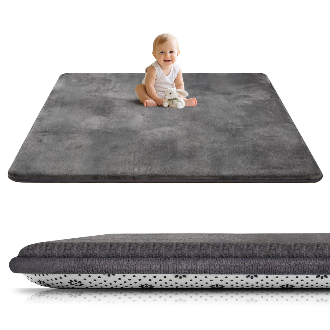 Tuocal Krabbelmatte Baby 150×180cm, 3cm Dicke Schaumstoff Spielmatte, Ultraweiche Stütze Plüschiges