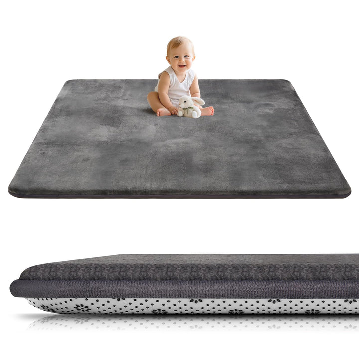 Tuocal Krabbelmatte Baby 150×180cm, 3cm Dicke Schaumstoff Spielmatte, Ultraweiche Stütze Plüschiges
