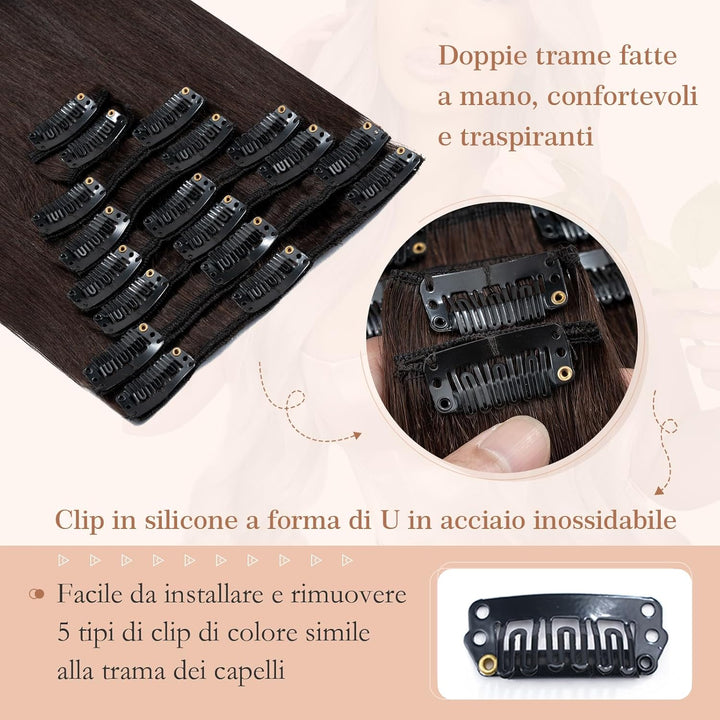 Extensions Echthaar Clip In Haarverlängerungen 100% Remy Echthaar Dünn 8 Tressen 18 Clips Glatt 35cm