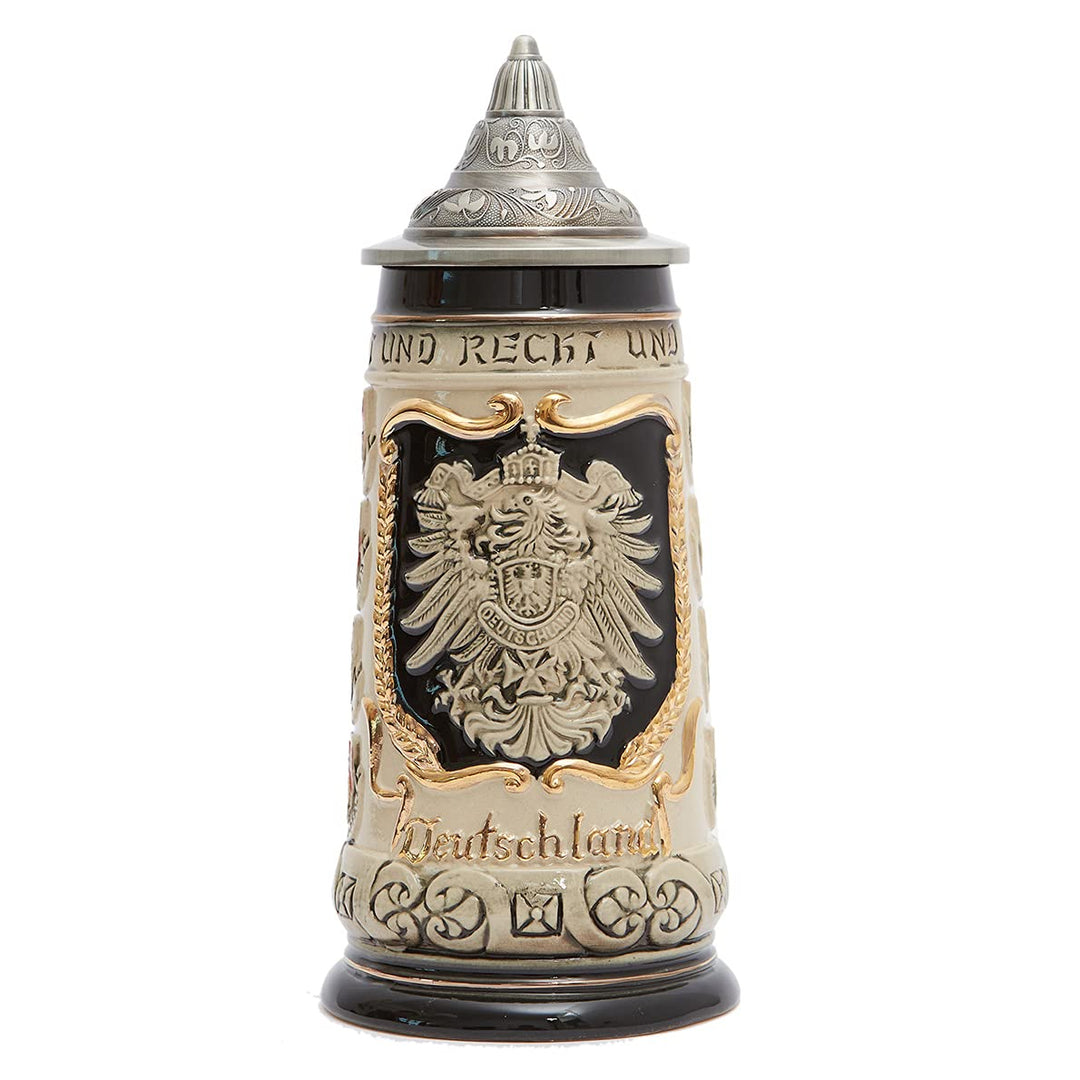 Amoy-Art Bierkrug mit Deckel Steinkrug Bierseidel Deutsch Schild Beer Stein Keramik Mug Geschenk 0.9