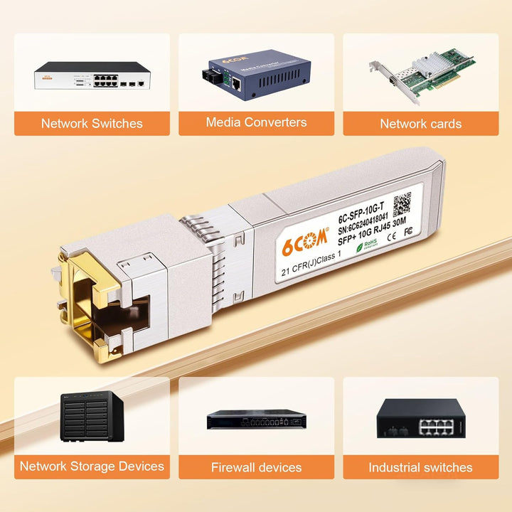 2-Stück 10G SFP+ RJ45 Kupfermodul, 10GBase-T SFP+ zu RJ45 Transceiver, CAT6A/CAT7, 30m, Hot-Swappabl