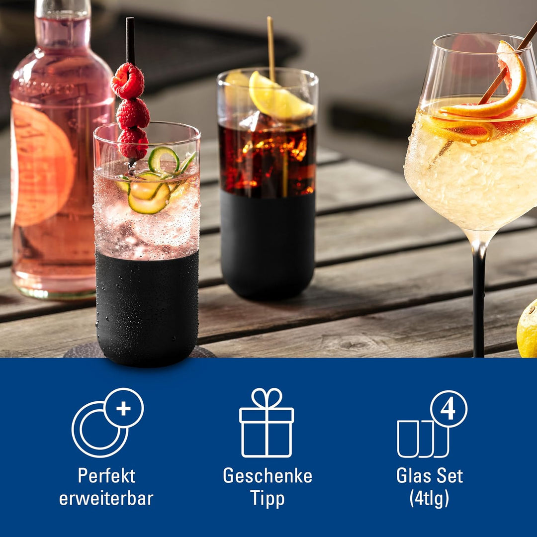 Villeroy &amp; Boch – Manufacture Rock Longdrinkbecher-Set, 4 teilig, Kristallglas mit mattschwarzem Bod