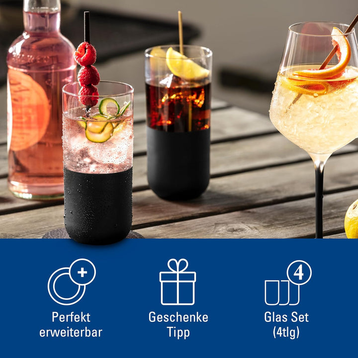 Villeroy &amp; Boch – Manufacture Rock Longdrinkbecher-Set, 4 teilig, Kristallglas mit mattschwarzem Bod