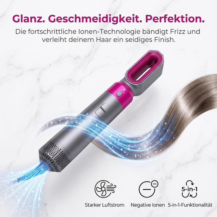5 in 1 Hairstyler Set - Air Styler set mit 1000W Warmluftbürste mit Föhn, Lockenstab, Glättbürste –