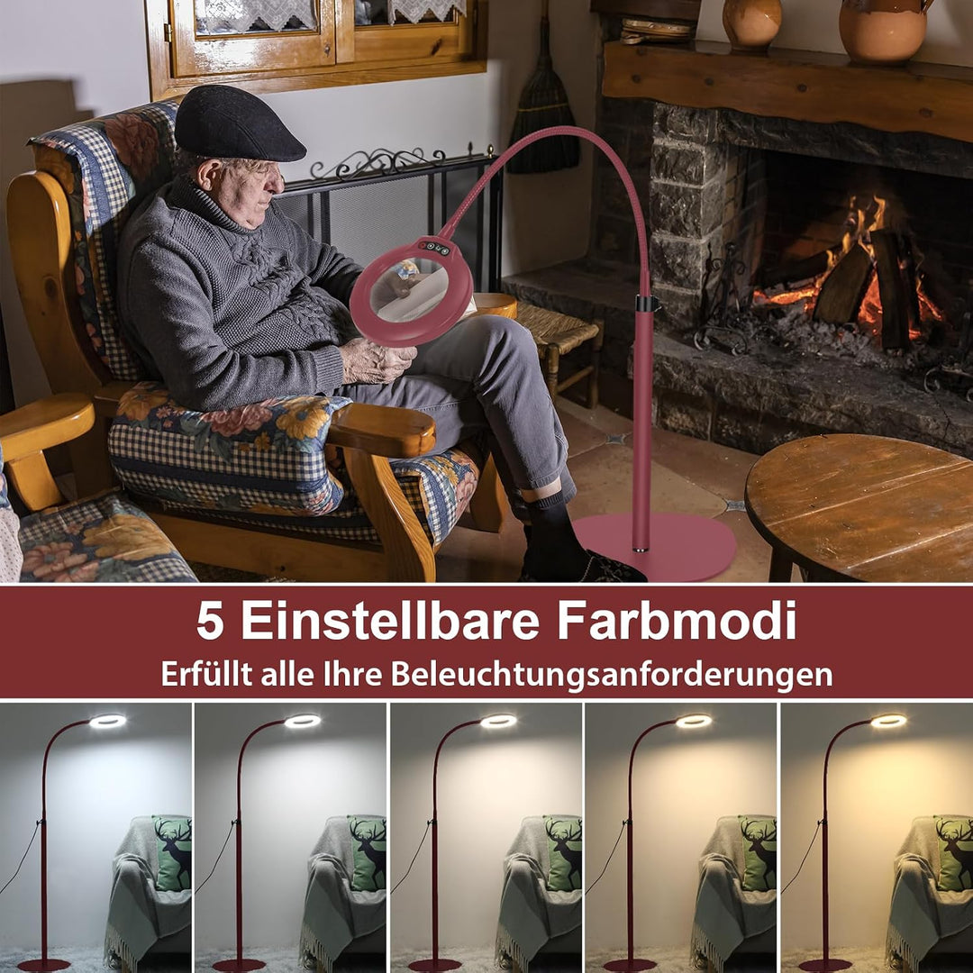 Veemagni 12X Echte Glaslinsen Lupe mit Licht und Ständer, 24" Flexible Schwanenhals-Lupe Stehlampe,