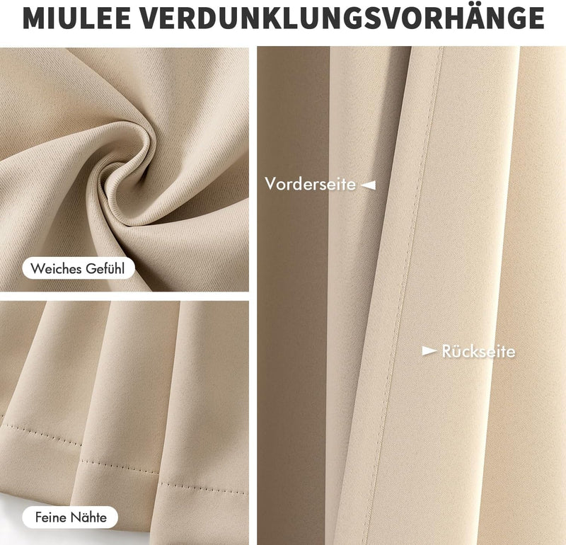 MIULEE Vorhänge Beige Blickdicht mit Ösen, Schöner Weicher Verdunklungsvorhänge zum Verdunkeln von R