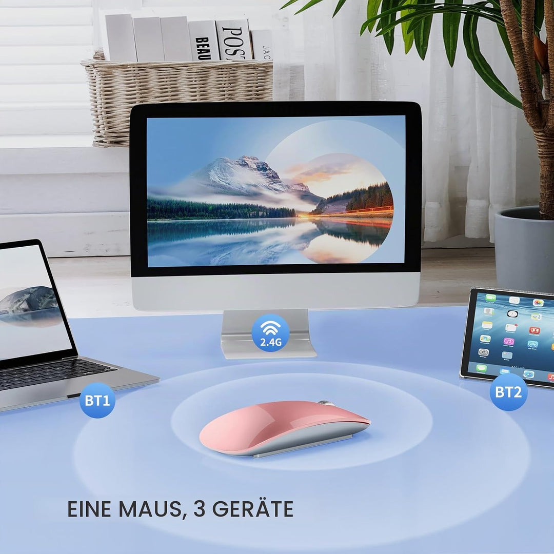Uiosmuph Bluetooth Maus, Kabellose Maus mit USB-Nano-Empfänger, Tri-Mode (Dual Bluetooth 5.1 + 2.4GH