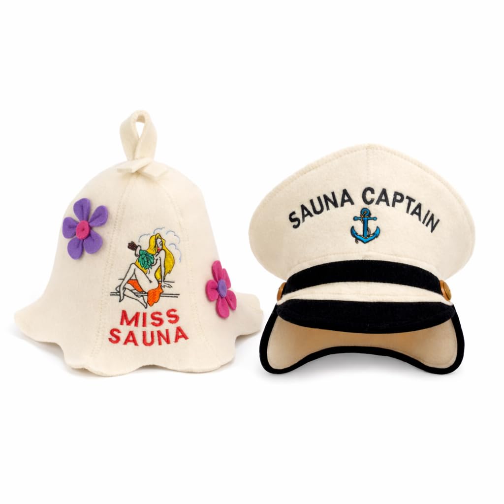 Saunahut für Damen und Herren aus Filz - Captain + Miss Sauna – Weisser Saunahut für Herren und Dame