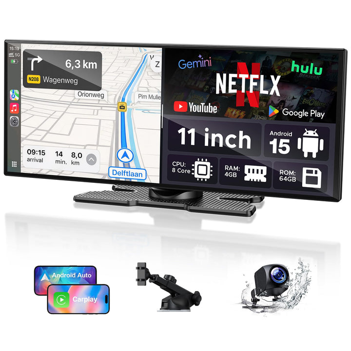 LAMTTO 11 Zoll Wireless CarPlay Android Auto Display mit Gemini AI Android 15 Autoradio 8-Kern 4+64G