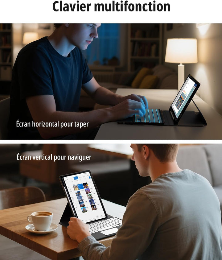CACOE Drehbare Hülle mit Tastatur für Samsung S10 Lite 2025 mit Touchpad, 7-Farbige Beleuchtung Abne