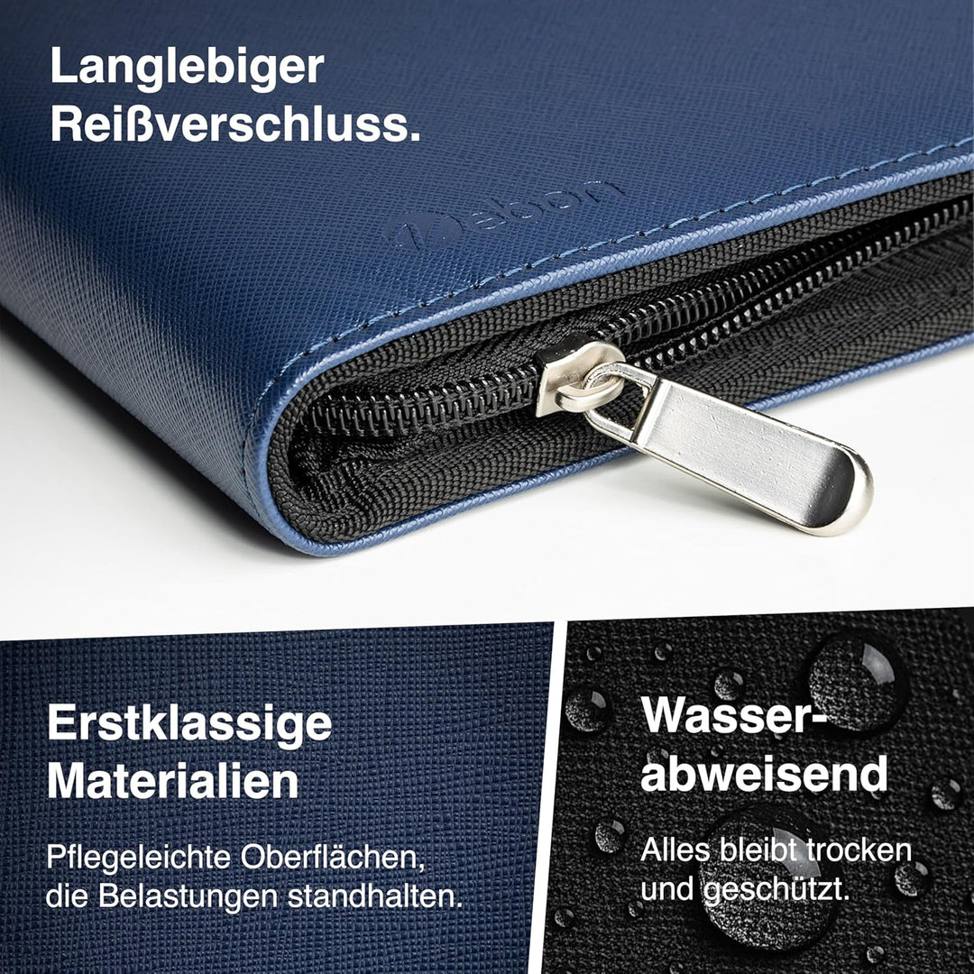 Vebon® Schreibmappe Ringbuch A4 Paris I Reissverschluss + Klemmbrett I Konferenzmappe + Laptoptasche