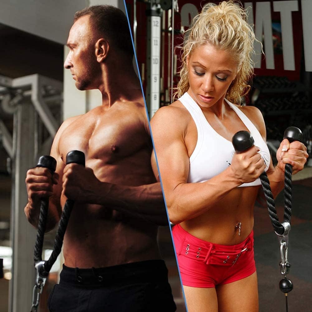 Wakects Trizeps Trainingsgerät, Trizepseil Pull Down Widerstandsseil, Fitness Tricepseil, Schwarz, 7
