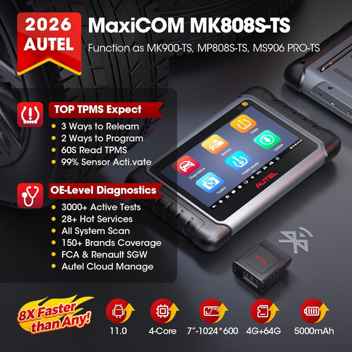 Autel Scanner MaxiCOM MK808TS, Kombination aus Autel MK808BT und TS608, OE-Level TPMS Scan-Tool mit