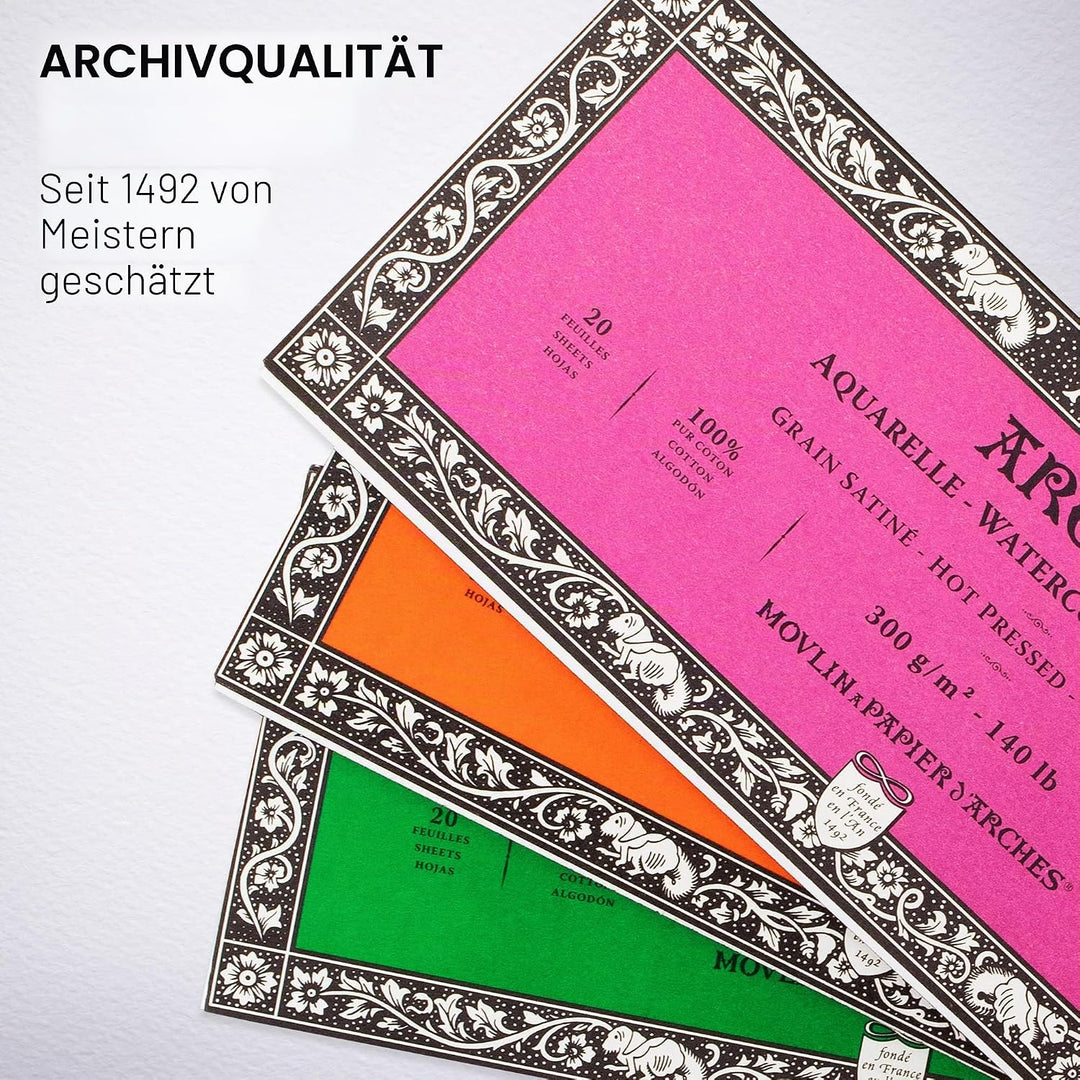 Arches 1795068 Aquarellpapier im Block (10 x 25 cm, 4-seitig geleimt, 300g/m² Satiniert) 20 Blatt na