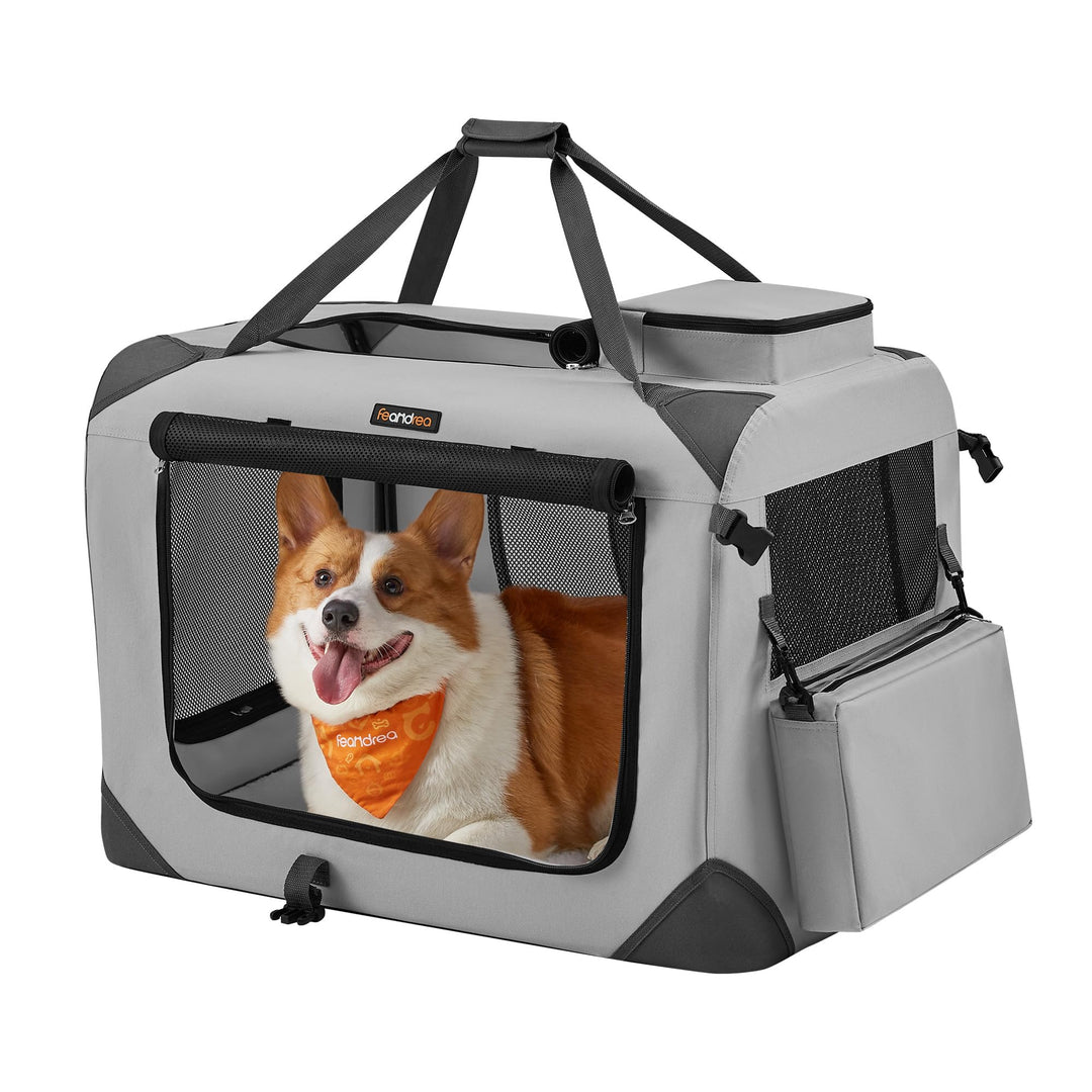 Feandrea Hundebox faltbar, Transportbox Hund, L, Hundetasche, Oxford-Gewebe, Netzstoff, atmungsaktiv