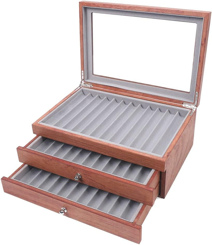 WindWilder Stifthalterbox mit vitrine für 34 Stifte, Rosenholz Holzstifte Pen Display Box mit Anzeig