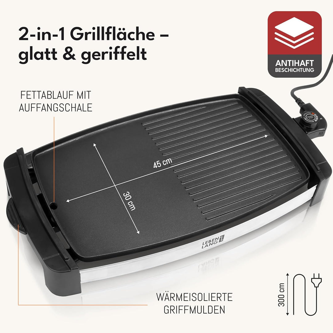 Elektrogrill Tischgrill elektrisch mit TÜV & GS 2200 Watt | 4 – 8 Personen BBQ Tisch Grill - Indoor