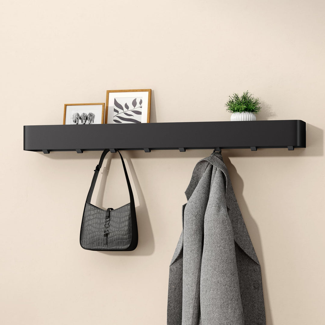 doporro Wandgarderobe mit Ablage, Garderobenleiste 80 cm mit 8 Garderobenhaken, Kleiderhaken Wand oh