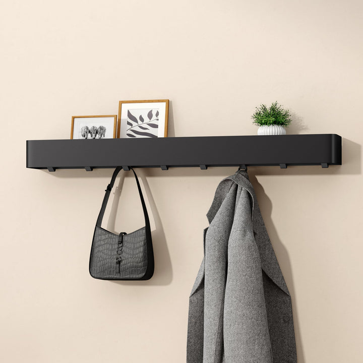 doporro Wandgarderobe mit Ablage, Garderobenleiste 80 cm mit 8 Garderobenhaken, Kleiderhaken Wand oh