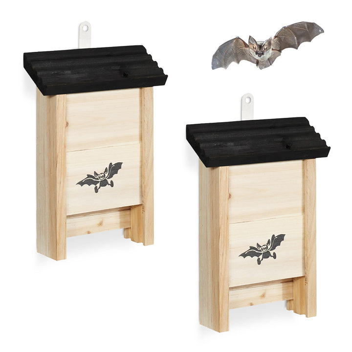 Relaxdays Fledermauskasten, 2er Set, Unterschlupf für Fledermäuse, unbehandeltes Holz, HBT 25 x 18 x