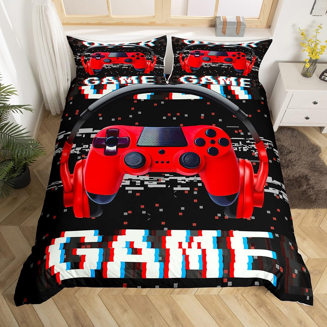 Homewish Teens Videospiele Bettbezug Set 3D Headset Kopfhörer Gamepad Bettwäsche Set, Kinder Jungen