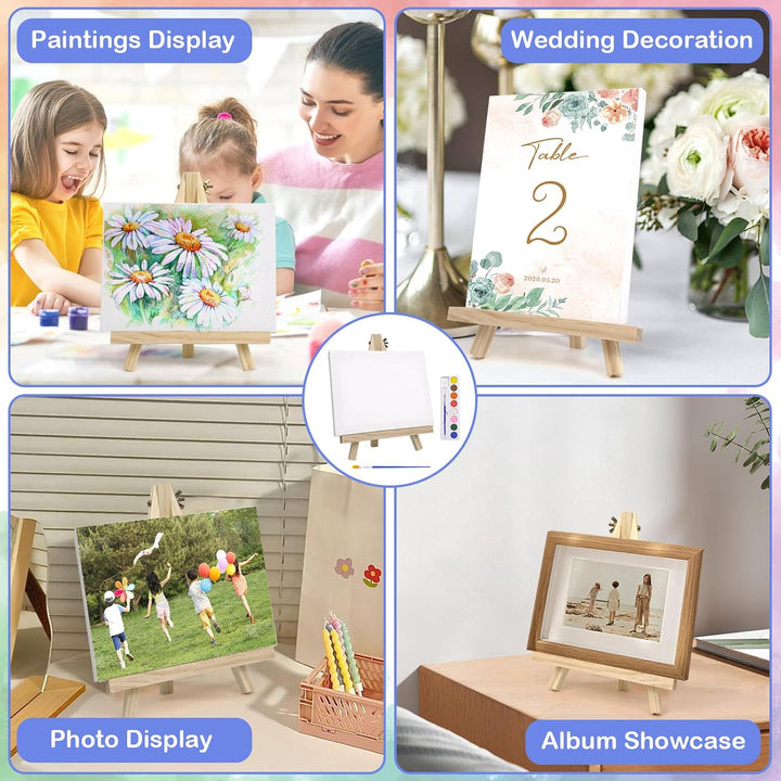 4 Stück Mini-Leinwand und Staffelei Set, 15x20cm Leinwand Mit 18x24cm Staffelei, 4stk 8-Farben Aquar