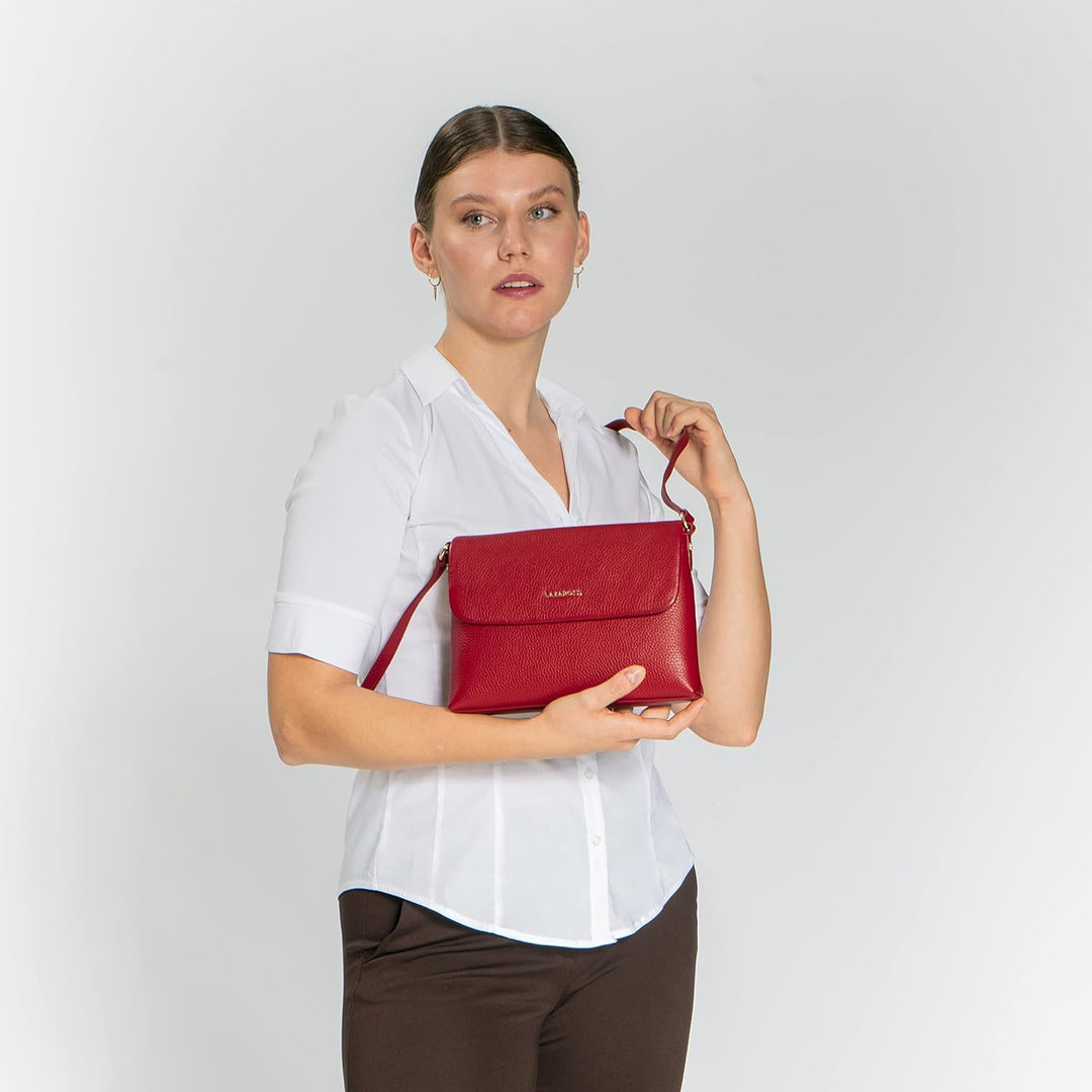 Lazarotti Bologna Leder Umhängetasche Damen | verstellbarer Schulterriemen | mittelgrosse Crossbody