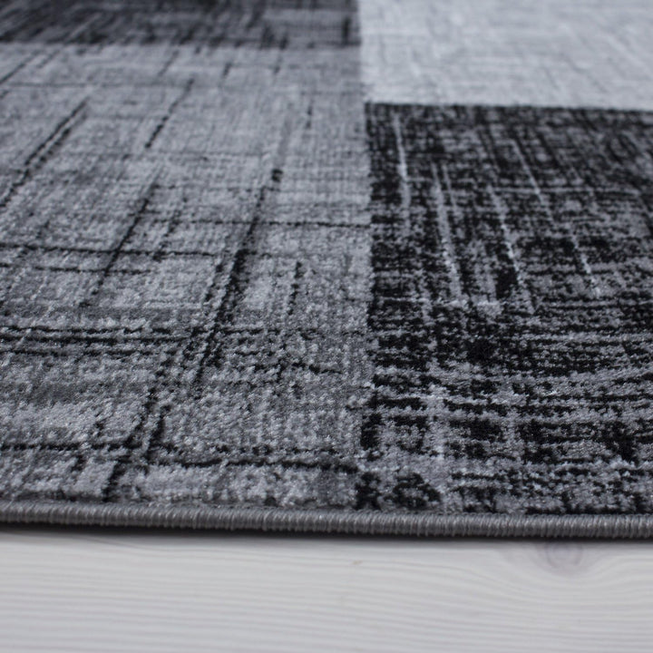 Carpetsale24 Teppich Wohnzimmer Abstrakt Kariert Design Schwarz Meliert 240 x 340 cm - Kurzflor Tepp